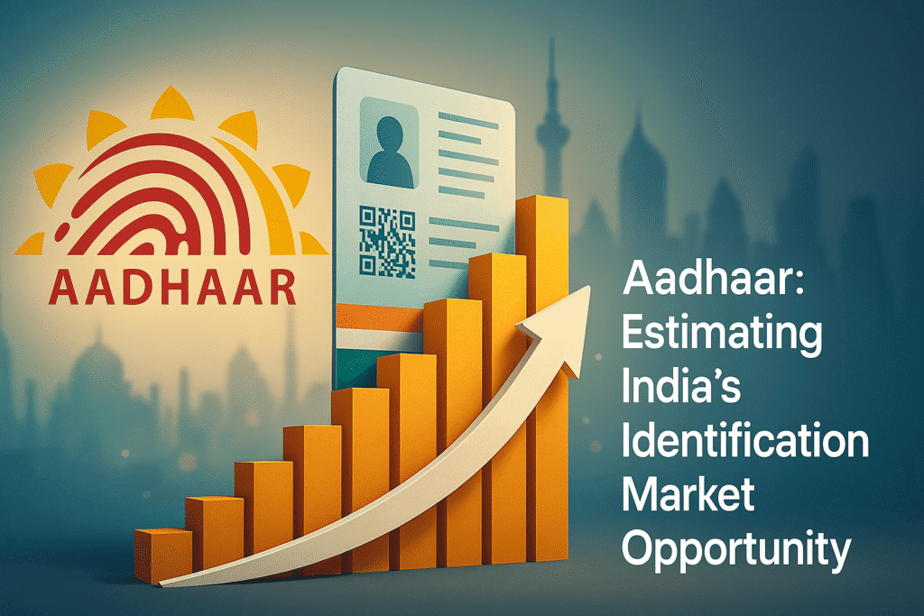 Aadhaar card icon with rising adoption graph – public digital identity market visual
