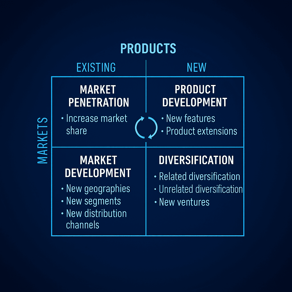 ansoff matrix market penetration development diversification consulting model